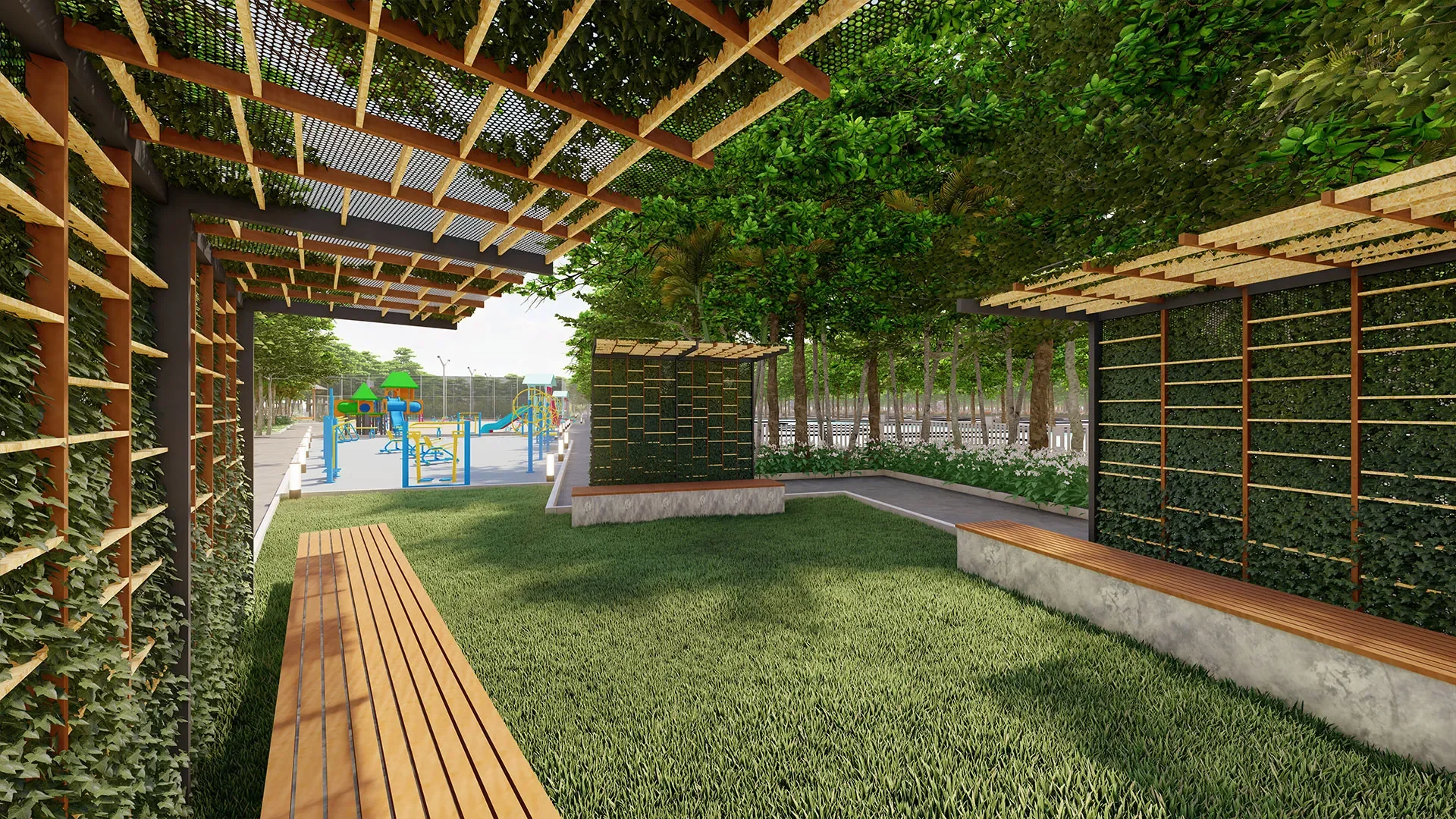 The welcoming grand entrance gate and beautifully paved, wide internal blacktop roads at the Prestige Orchards plotted development.